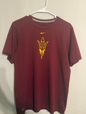 Nike Maroon Short Sleeve Tee with Yellow Trident Logo
